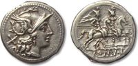 ROMAN REPUBLIC AR denarius anonymous issue, Rome --RUDDER symbol--