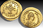 BYZANTINE EMPIRE AV gold tremissis 527-565 A.D. Justinianus I / Justinian I, Constantinople mint - s