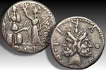 ROMAN REPUBLIC AR silver denarius 119 B.C. M. Furius / Fourius L.f. Philus, Rome mint VF/VF+ attract