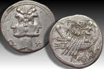 ROMAN REPUBLIC AR silver denarius 114-113 B.C. C. Fonteius, Rome mint - Roman war galley reverse - v