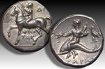 ANCIENT GREECE AR nomos / didrachm Calabria, Tarentum - struck under Di...and Philotas magistrates - rooster symbol -