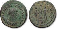 ROMAN EMPIRE AE/BI (silvered) antoninianus Carus, Antioch mint - VIRTVS AVGG / ✱ / A / XXI - variety with Victory on globe -