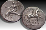 ANCIENT GREECE AR nomos / didrachm Calabria, Tarentum - struck under Eu.. and Apollo.., magistrates - superb coin -