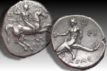 ANCIENT GREECE AR nomos / didrachm Calabria, Tarentum - struck under Lykon, Si- and Gy- as magistrates - scarce -