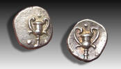 ANCIENT GREECE AR silver obol Calabria, Tarentum - variety with 3 dots / pellets on each side - -