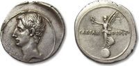 ROMAN REPUBLIC AR Denarius Octavian / Octavianus, Victory at battle of Actium, Rome or Brundisium