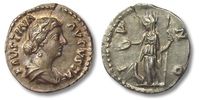 ROMAN EMPIRE DENARIUS AR Faustina II Junior, IVNO standing left