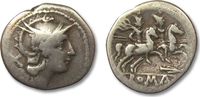 ROMAN REPUBLIC AR Denarius anonymous issue, spearpoint, South East Italy