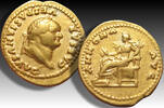 ROMAN EMPIRE AV gold aureus 77-78 A.D. Vespasian / Vespasianus, Rome mint - ANNONA AVG reverse - nicely centered VF/VF+ some mint luster in field...