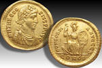 ROMAN EMPIRE AV gold solidus 388-392 A.D. Theodosius I, Constantinople mint, 1st officina - VOT / X / MVLT / XV on shield VF/VF+ minor surface ma...