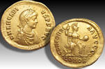 ROMAN EMPIRE AV gold solidus 378-383 A.D. Arcadius, Constantinople mint, 5th officina VF+ minor contact marks, minor clipping