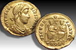 ROMAN EMPIRE AV gold solidus circa 379-383 A.D. Theodosius I, Treveri (Trier) mint - rare - Ex Auktion Hirsch 75, 1971, 952 VF+/EF- minor surface...
