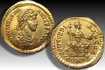 ROMAN EMPIRE AV gold solidus circa 388-390 A.D. Valentinianus II / Valentinian II, Thessalonica mint - scarce/rare type - VF+ lightly toned, mino...