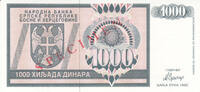 Europe BOSNIA HERCEGOVINA P.137s - 1000 Dinara Specimen UNC -