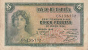 Europe SPAIN P.85a - 5 Pesetas 1935 VF -