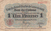 Europe LUXEMBOURG P.27 - 1 Franc 1914-1918 (1919) Fine -
