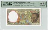 CENTRAL AFRICAN STATES P.602Pg - 1000 Francs 2000 Chad PMG 66 EPQ -