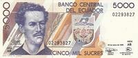 South America ECUADOR P.128c - 5000 Sucres UNC -