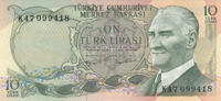 Asia TURKEY P.186 - 10 Lira L.1970 UNC -