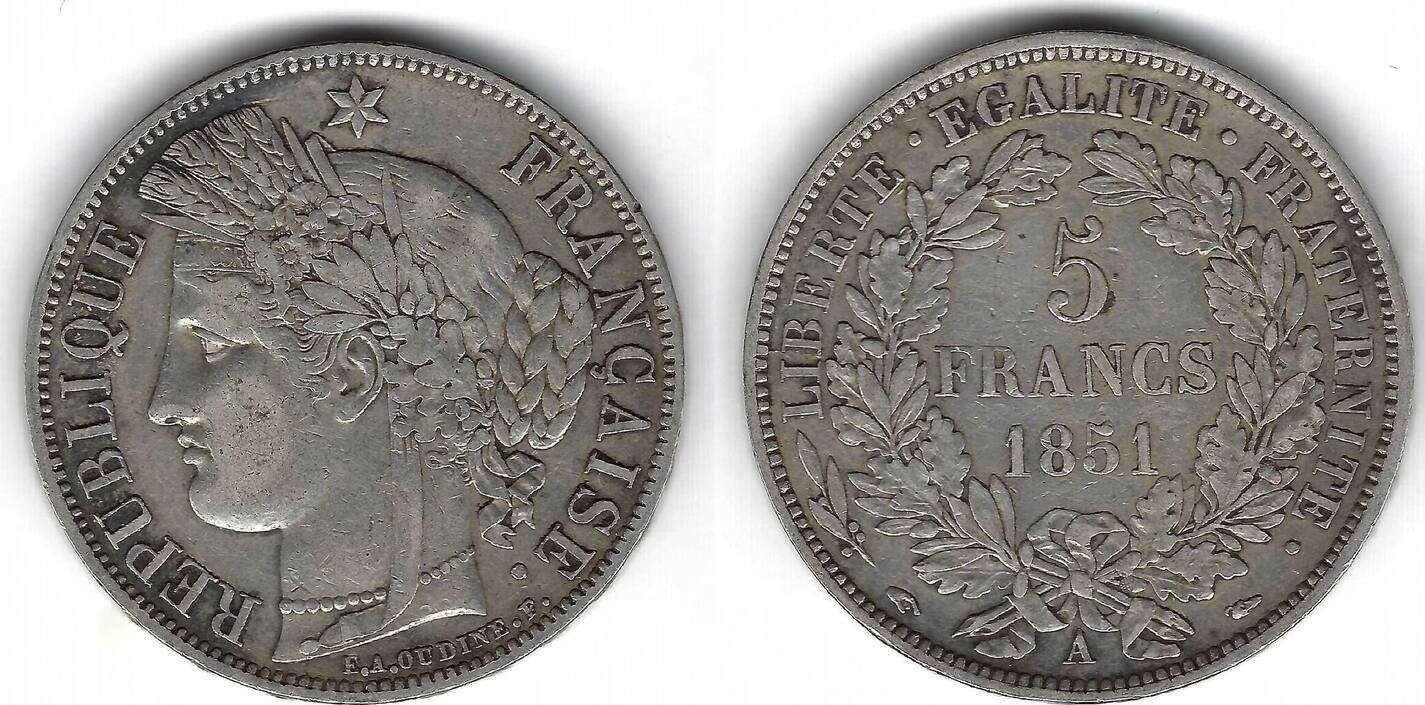 France / Frankreich 5 Francs 1851 A Cérès S +