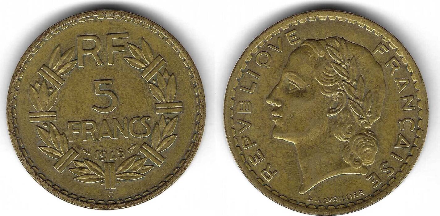 France / Frankreich 5 Francs 1945 C Lavrillier SS