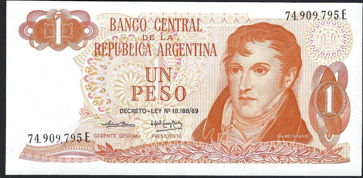 Argentine / Argentina 1 Peso 1974 Banco Central De La Republica