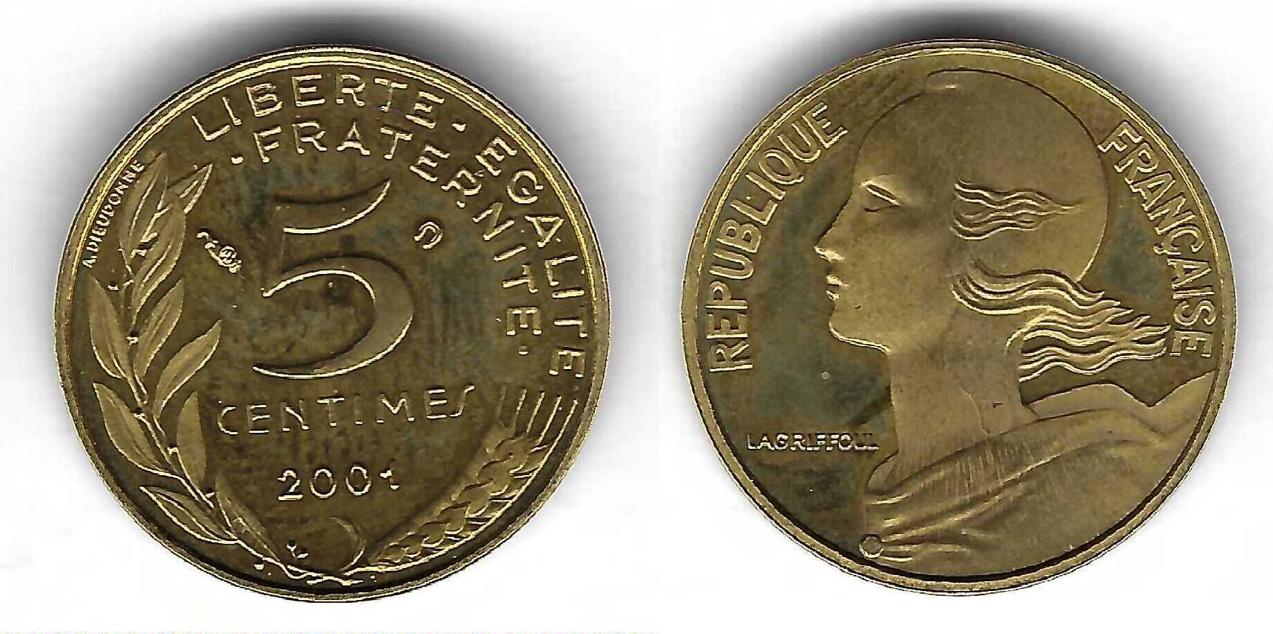 France / Frankreich 5 Centimes 2001 Marianne PP