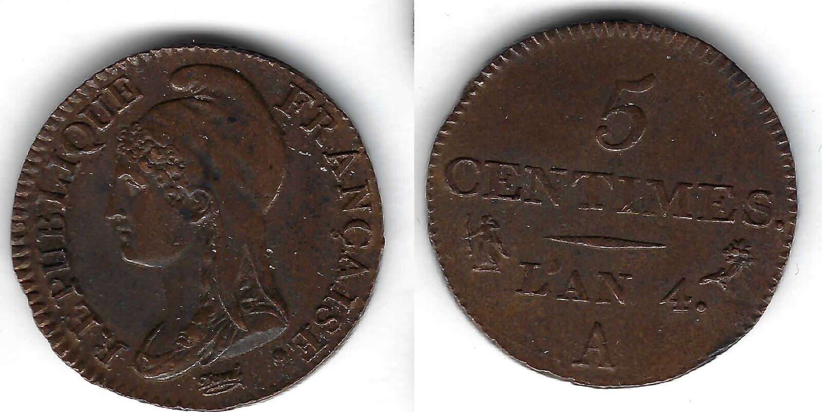 FRANCE 5 CENTIMES DUPRE AN 5 A (Paris) TB- 9gr42 - Gonçalves Lobo