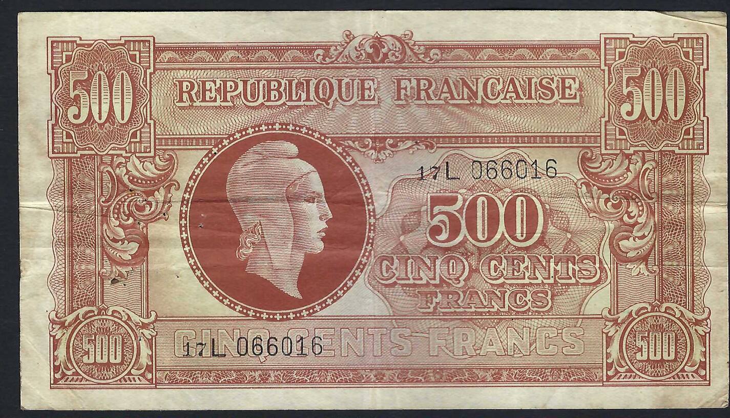 500 Francs Marianne fabrication anglaise France 1945