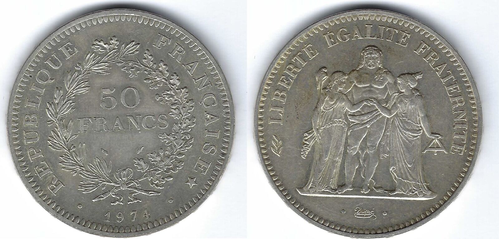 フランス50フラン銀貨 1974年 avers de la 20 francs. 50 Francs Republic of France 1974 Silver Coin - The
