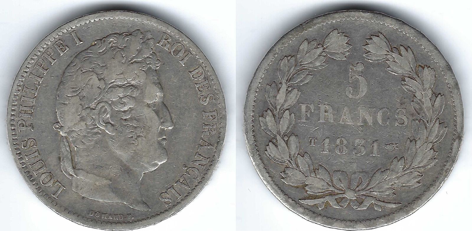 France / Frankreich / Nantes 5 Francs 1831 T Louis Philippe Ier Tête ...