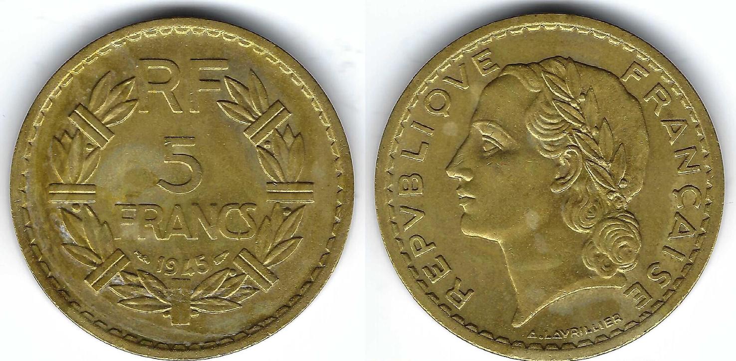5 Francs Lavrillier 1938 – Bronze-Alu – Qualité TB – Monnaie De Collection
