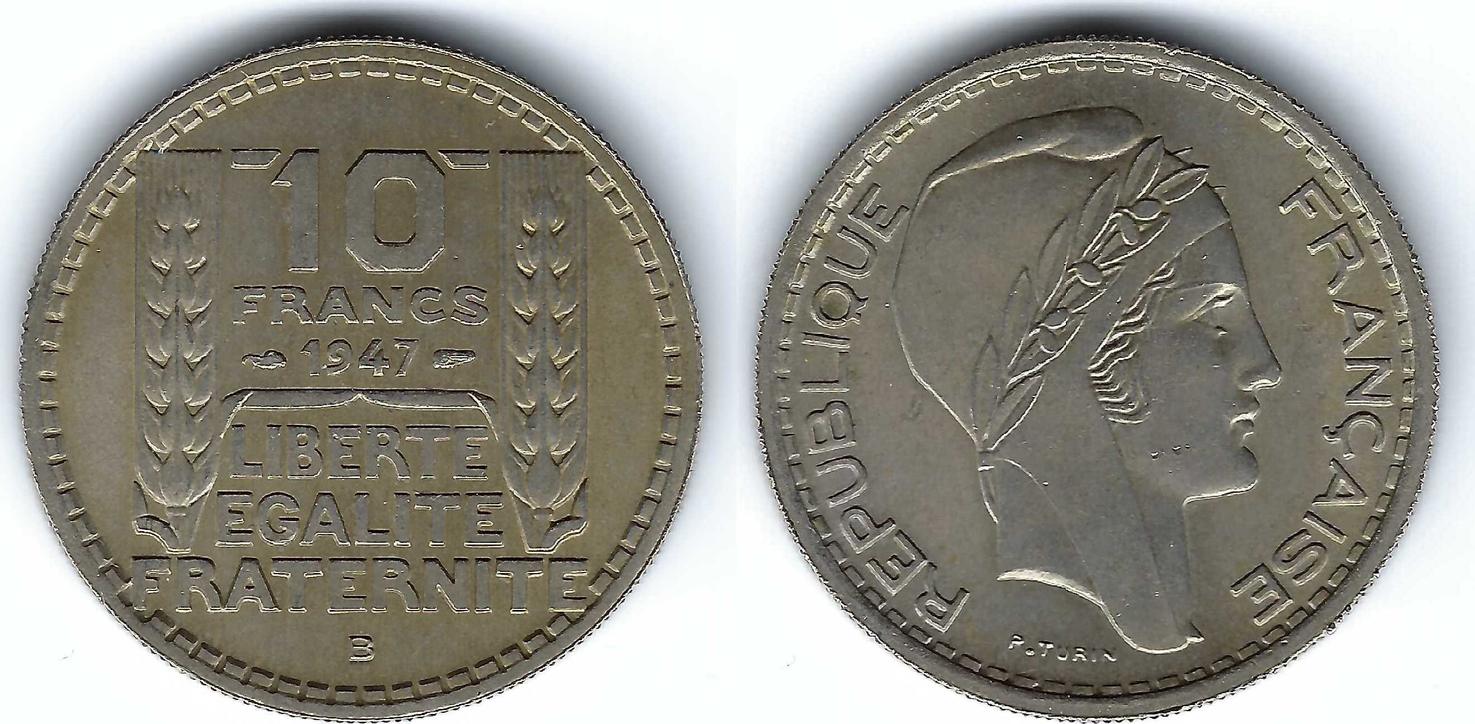 France / Frankreich 10 Francs 1947 B Turin Petite Tête F.VZ | MA-Shops