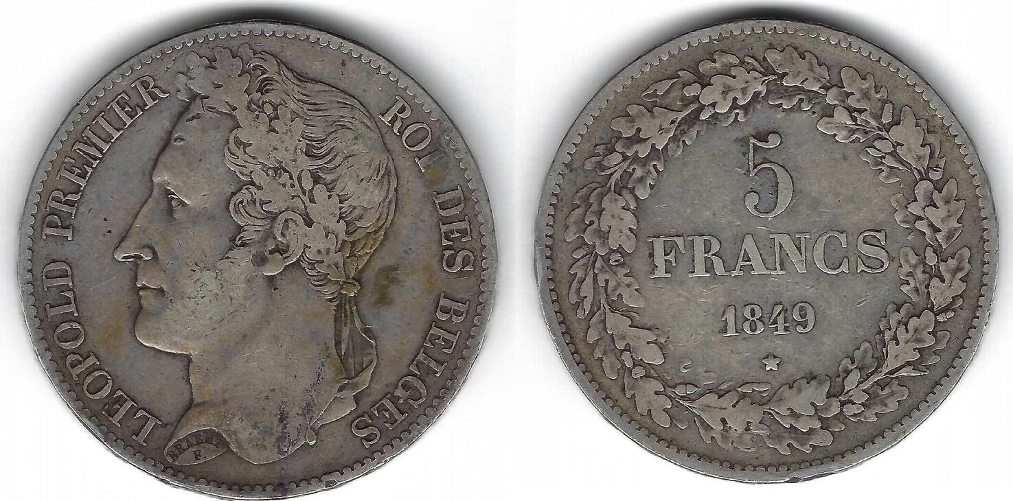 Belgique / Belgien / Belgium 5 Francs 1849 Léopold Ier B/TB | MA-Shops