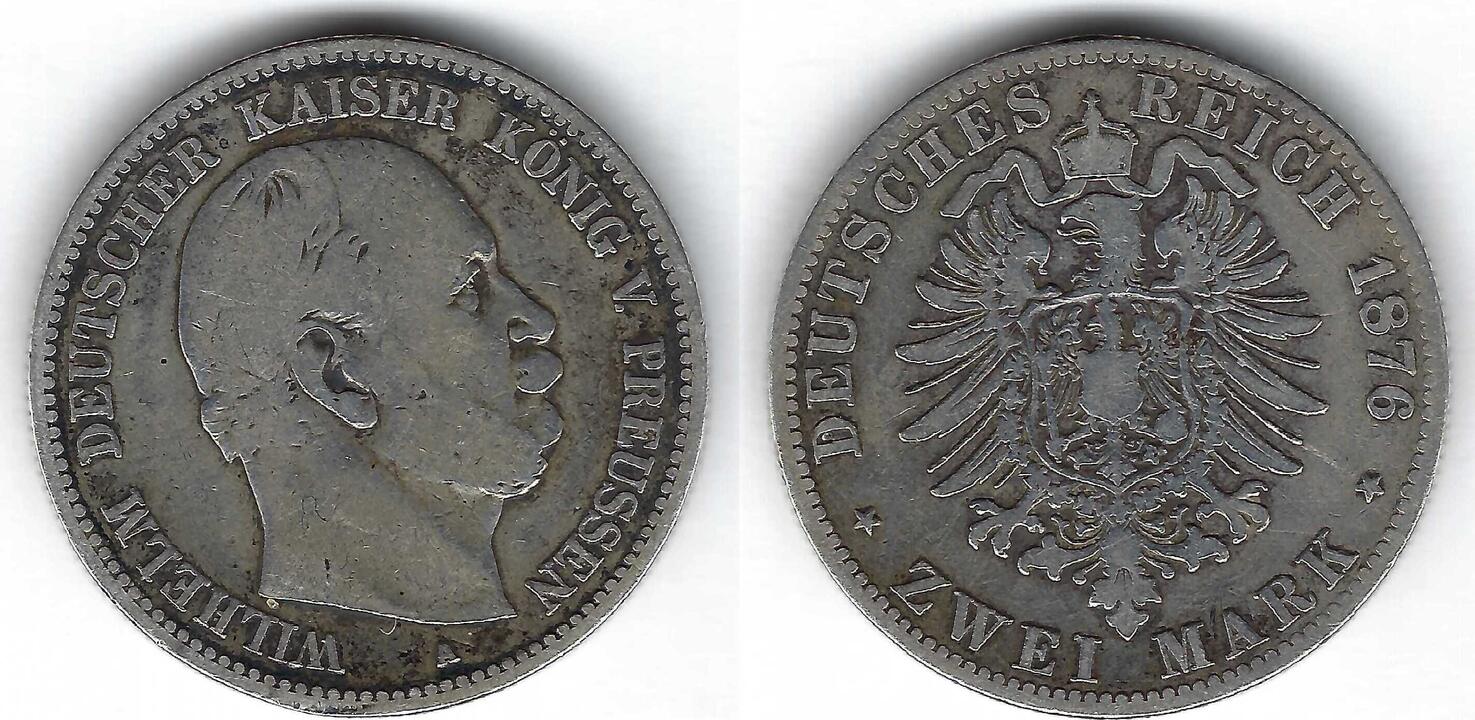 Prusse / Preussen / Prussia 2 Mark 1876 A Wilhelm B | MA-Shops