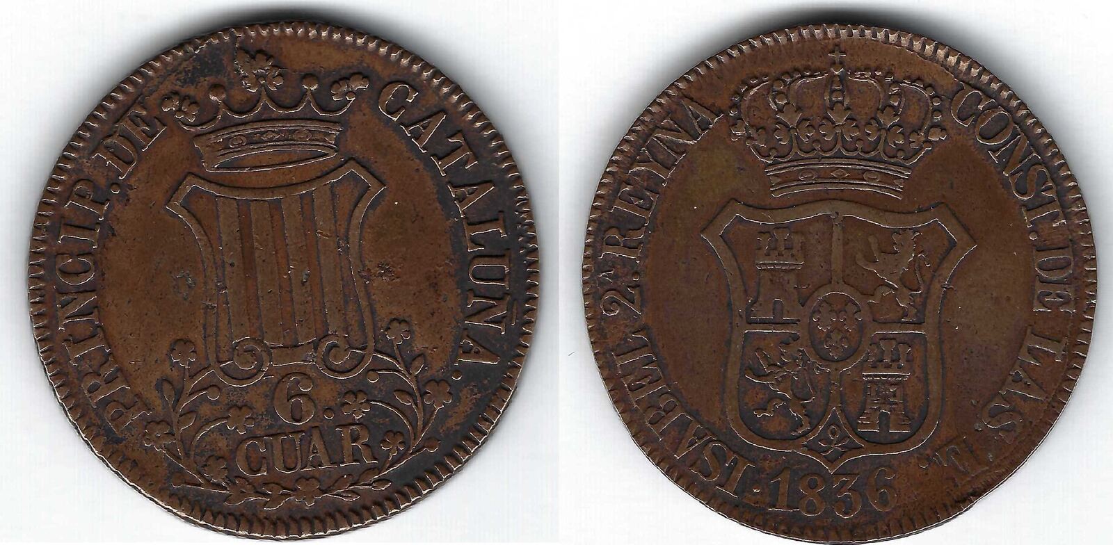 Espagne / Spain / Spanien / Catalogne 6 Quartos 1836 Isabel II