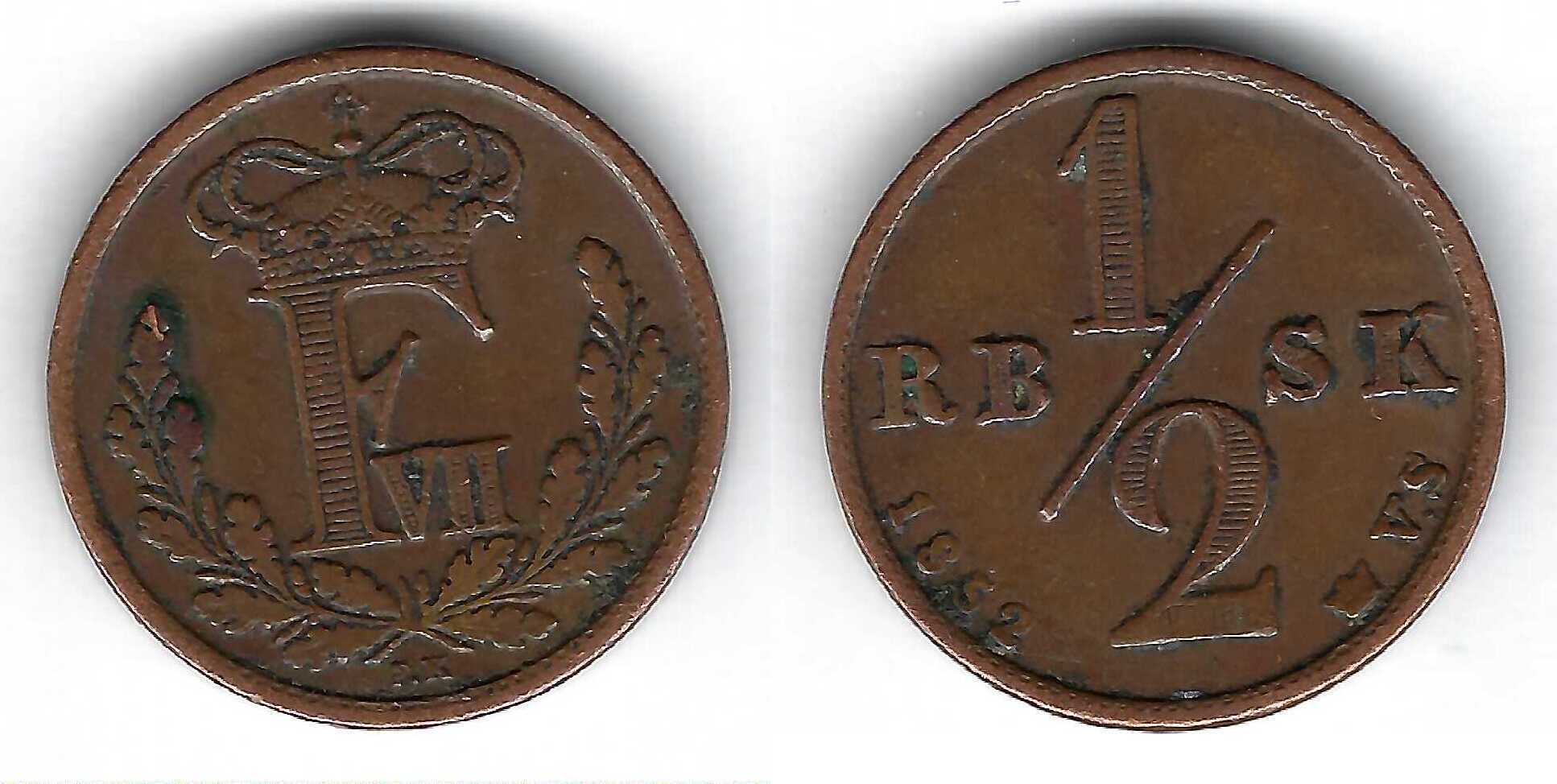 Danemark / Denmark 1/2 Rigsbankskilling 1852 Frederik VII SS | MA-Shops