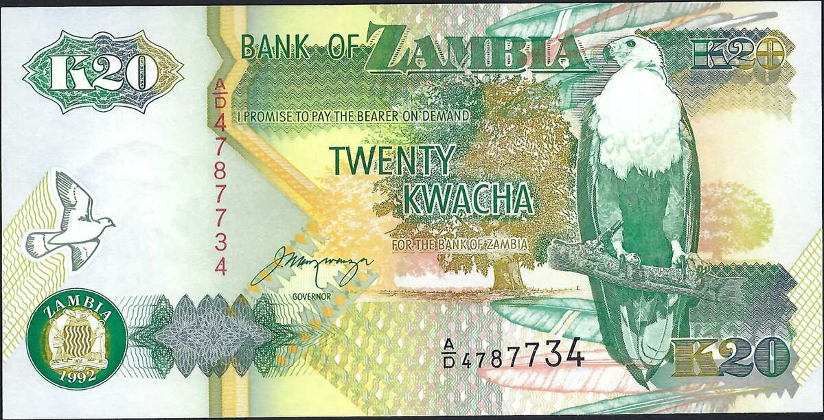 Zambie Zambia 20 Kwacha 1992 Bank Of Zambia Spl Ma Shops