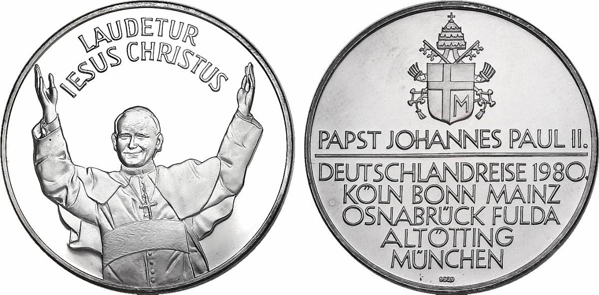 Vatikan Ag Medaille 1980 Papst Johannes Paul Ii 1978 2005 Deutschlandreise Pp Ma Shops