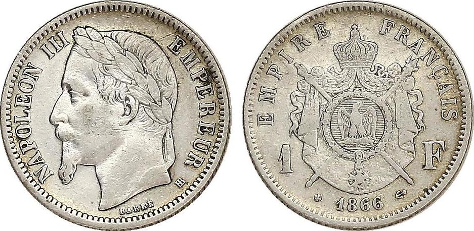 Frankreich Franc 1866 BB Napoleon III. (1852 1870) ss/f.ss