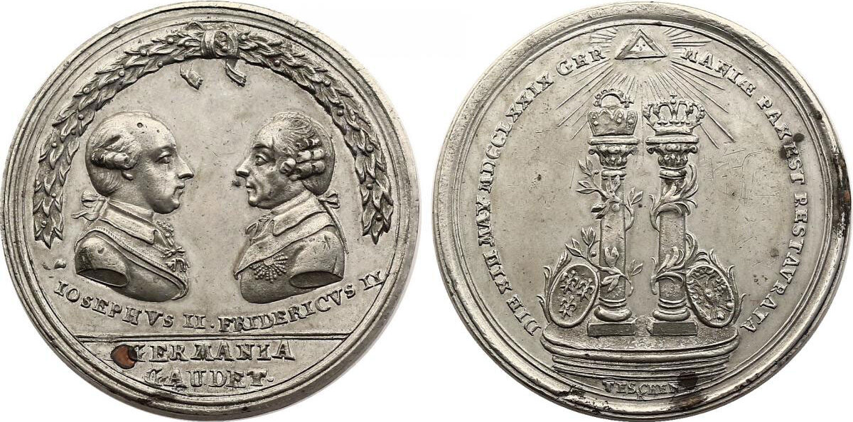 RDR Sn-Medaille 1779 Joseph (1780 - 1790) als Alleinregent 'Auf den Frieden von Teschen' vz | MA ...
