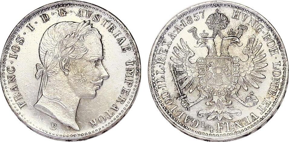 Österreich - Ungarn 1/4 Gulden 1857 B Franz Joseph (1848 - 1916) F.stgl ...