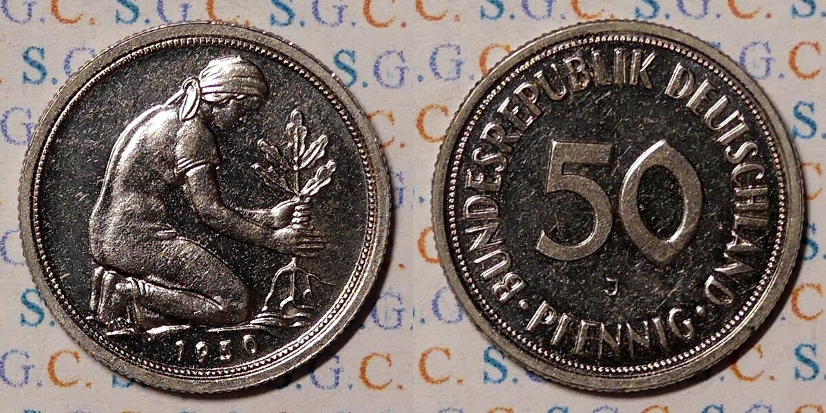 Bundesrepublik 50 Pfg 1950-J Kursmünze Polierte Platte | MA-Shops