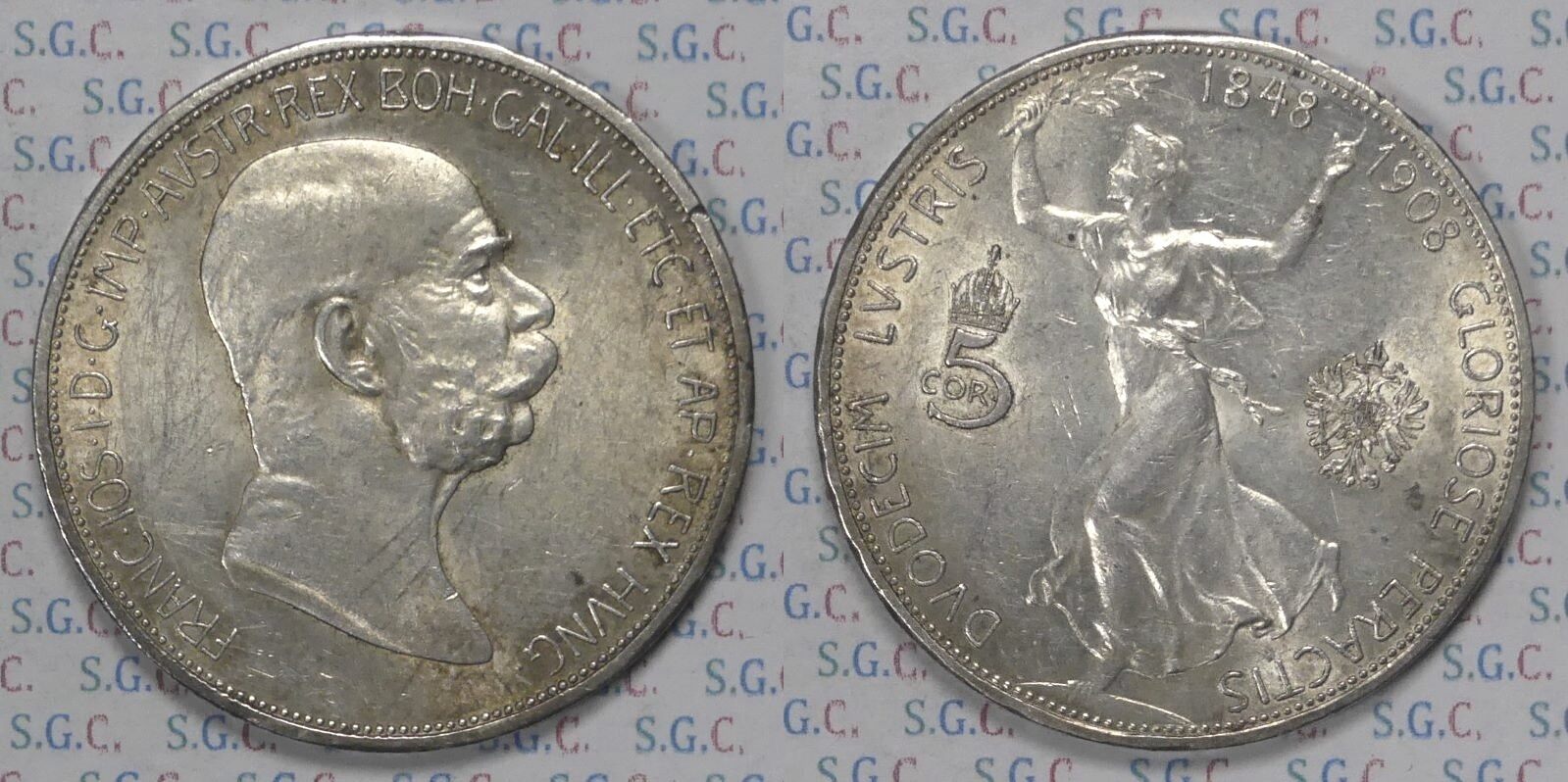 Österreich 5 Kronen 1908 Franz Joseph I zur 60 J. Regierungsjubiläum