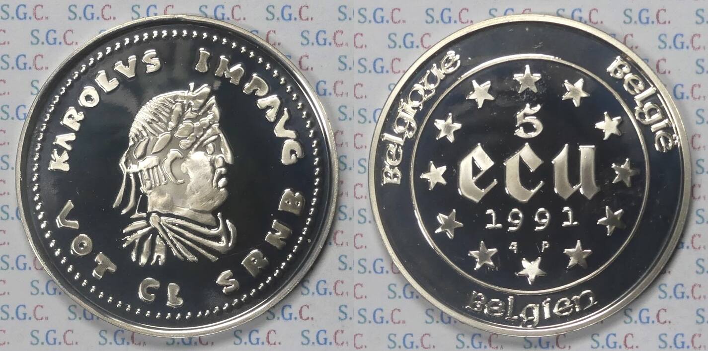 Belgien 5 ECU 1991 qp Karl der Große Polierte Platte im original ...