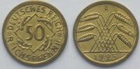 Weimar Republik 50 Reichspfennig 1925-E Kursmünze vz-, Fehler-frei. Mit MA-Zertifikat.