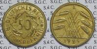 Weimar Republik 50 Reichspfennig 1925-E Kursmünze vz, feine Kratzer durch "0", mit MA-Echtheitszertifikat