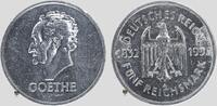Weimarer Republik 5 RM 1932-A Preiswert! 100. Todestag von Goethe Rs. mit dezent entfernte Broschierspuren, ansonst fast vz.