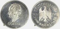 Weimarer Republik 5 RM 1932-G seltenste Mzz.! 100. Todestag von Goethe vz+/St. aus polierten Stemplen, winzige Rohlingsfehler, mit MA-Zert.
