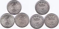 Deutschland, 3 mal 1 Mark, 1914 E Kaiserreich, fast stempelglanz / stemp... 36,00 EUR  zzgl. 3,80 EUR Versand